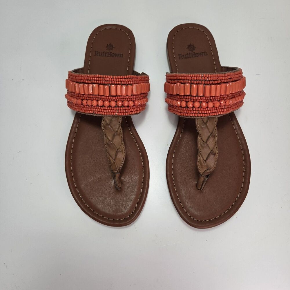 RuffHewn Orange Beaded Thong Sandals Women's Size 6.5 NWOT